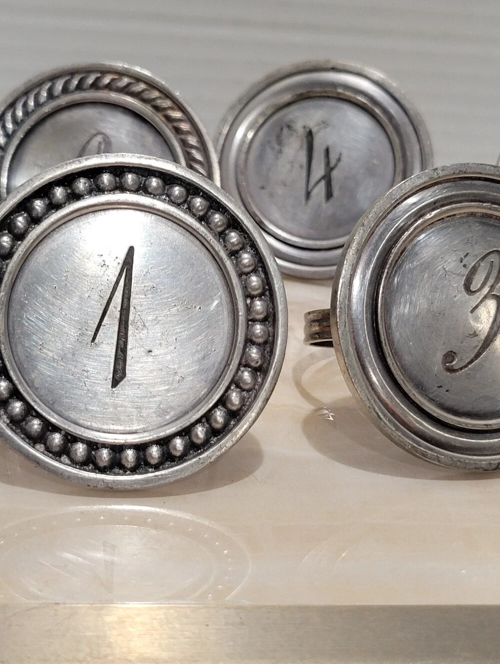 Pottery Barn Set Of 6 Napkin Rings Silver Disk Monogramed Numbers 1 Thru 6